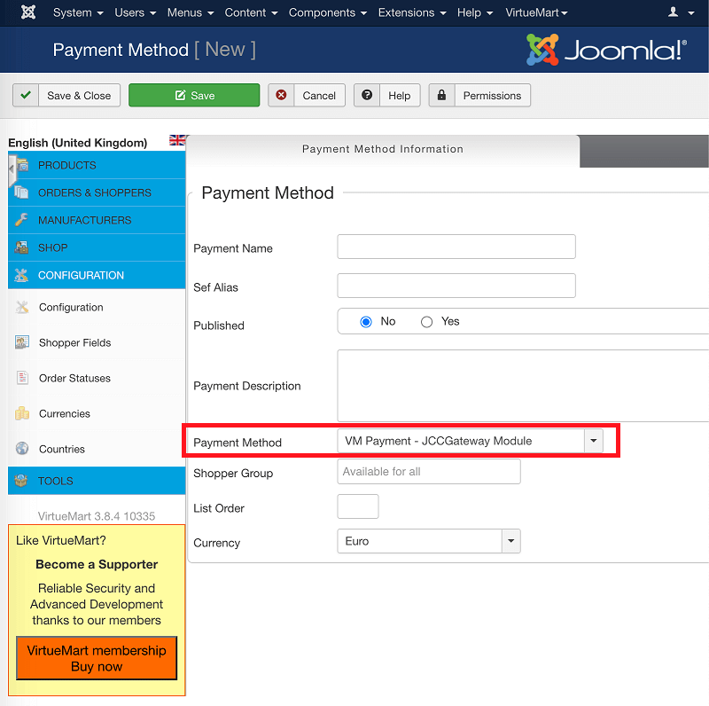 Create payment method